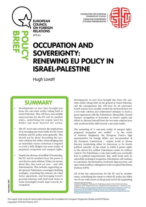 Occupation and Sovereignty- Renewing EU Policy in Israel-Palestine preview