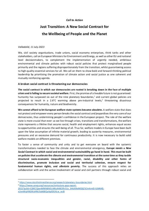 Call to Action - Just Transition A New Social Contract for the Wellbeing of People and the Planet preview