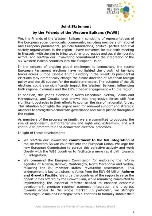 Friends of the Western Balkans Statement preview